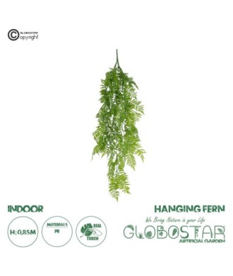 GloboStar® Artificial Garden HANGING FERN 20853 Τεχνητό Διακοσμητικό Κρεμαστό Φυτό Φτέρη Μ30 x Π14 x Υ85cm
